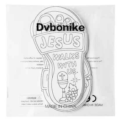 Dvbonike 24Pcs Jesus Walks with Us Sunday School Religious Coloring Crafts - color: Footprint