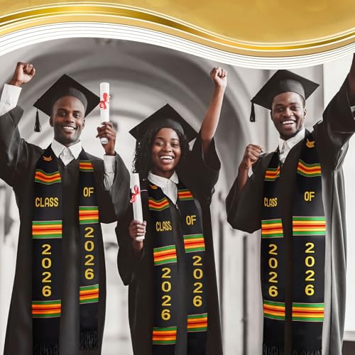 Geyoga Graduation Stole Kente Stole Black Authentic African Art 72" x 4.8" for Adult College Unisex Grads Celebrate - style: Class of 2026