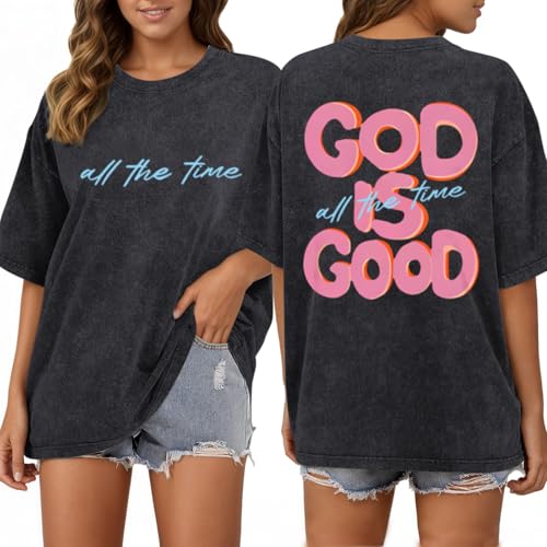 Christian Shirts for Women God is Good All The Time Graphic Shirt Faith Religious Tees Inspirational Bible Verse Top - color: Black, size: 4X-Large