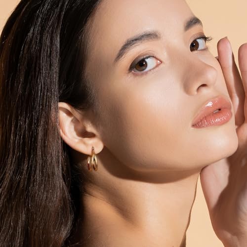 18K Gold Plated Hoop Earrings for Women, NICKEL-FREE & HYPOALLERGENIC, Timeless Jewelry Gift - color: GoldB-Stainless steel