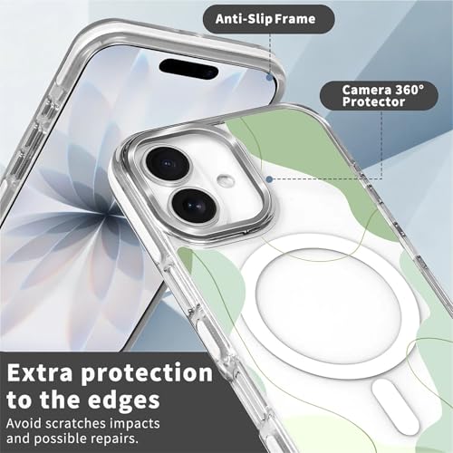 for iPhone 17 Case [Compatible with Magsafe],Girls Women Clear Magnetic Case Silicone Shockproof Protective Cover with Pattern Aesthetic Green Wavy Art - color: Aesthetic Green Wavy Art, size: iPhone 17