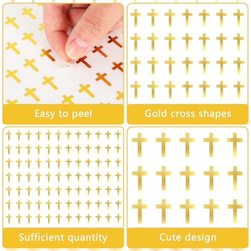 JarThenaAMCS 2400Pcs Mini Cross Sticker Gold Foil Paper Decals Baptism Christening Self-Adhesive Stickers for Easter Envelopes Scrapbook Gifts DIY Supplies, 0.5 in - style: Cross