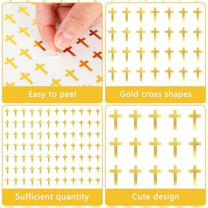 JarThenaAMCS 2400Pcs Mini Cross Sticker Gold Foil Paper Decals Baptism Christening Self-Adhesive Stickers for Easter Envelopes Scrapbook Gifts DIY Supplies, 0.5 in - style: Cross