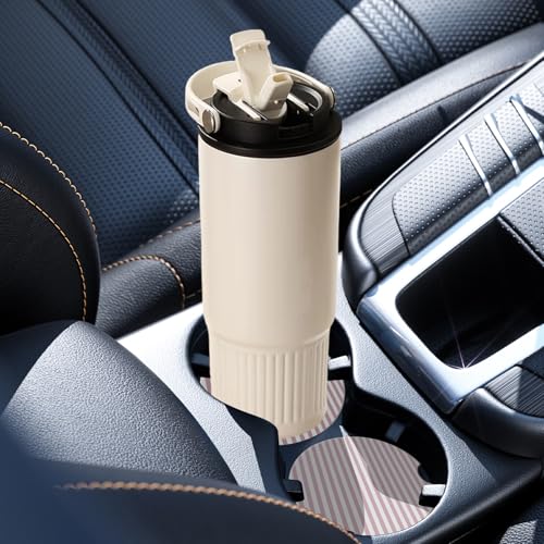 2 Pack Car Coasters for Cup Holders, Cute Car Accessories Interior - color: Pink Stripes