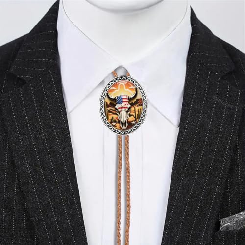 GelConnie Gothic Bolo Tie for Men Women 3D Art Western Cowboy Necktie - color: Cow Skull Bolo Tie