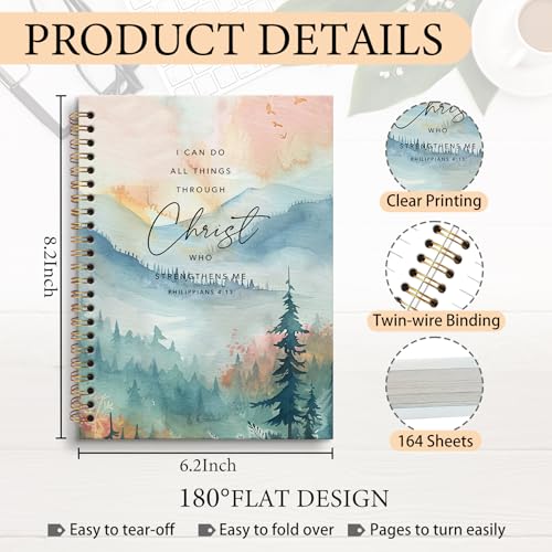 Christian Notebook Journal, I Can Do All Things Through Christ Scripture Journal for Women, Nature Landscape Bible Journaling Notebooks for Note Taking, Spiral Notebook 5.5x8.3 Inch - color: PHILIPPIANS 4:13
