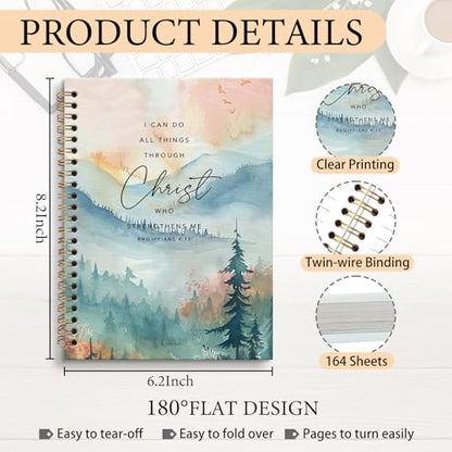 Christian Notebook Journal, I Can Do All Things Through Christ Scripture Journal for Women, Nature Landscape Bible Journaling Notebooks for Note Taking, Spiral Notebook 5.5x8.3 Inch - color: PHILIPPIANS 4:13