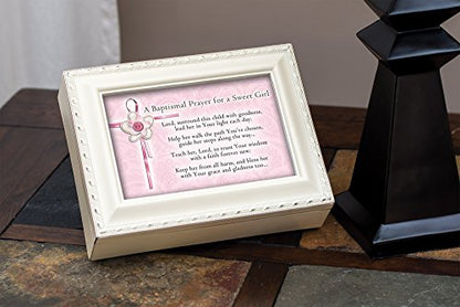 Cottage Garden Baptismal Prayer Keep Her from Harm Ivory Rope Trim Jewelry Music Box Plays Jesus Loves Me