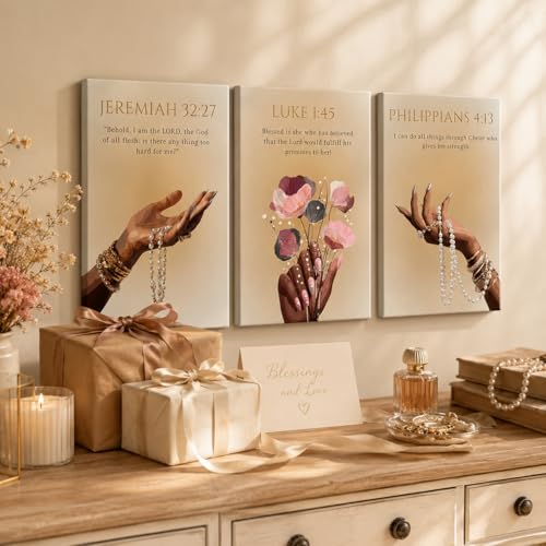 FKRYTYB 3Pcs Black Girl Christian Bible verses Wall Art 12x16in - color: Scripture, size: 16L"X12W" Canvas