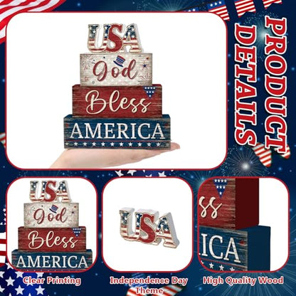 Britimes Tiered Tray Decor Set, 4 Pack, Wooden, Patriotic 4th - style: Independence Day USA