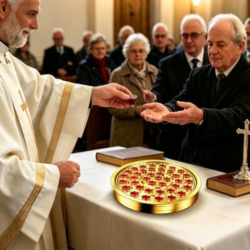 Stainless Steel Communion Tray, 40 Cup Openings, Stackable Silver Church Communion Cup Holder for Worship Services and Holy Communion Supplies, 1 Gold Wine Tray, No Lid - color: Gold