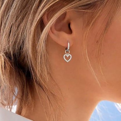 DAILY VIBES Cute Butterfly Star Cross Heart CZ Dangle Earrings for Women - color: Silver Heart CZ