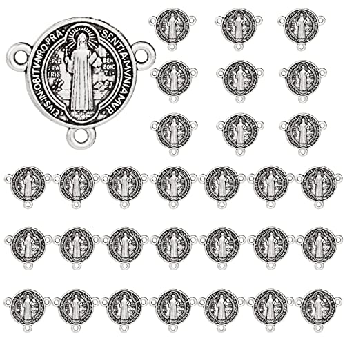 COTTVOTT St Benedict,Our Lady of Guadalupe Medal for DIY Jewelry Making,Virgin Mary Christ Jesus Rosary Center Connection Part - color: 30pcs-Round St. Benedict Medal