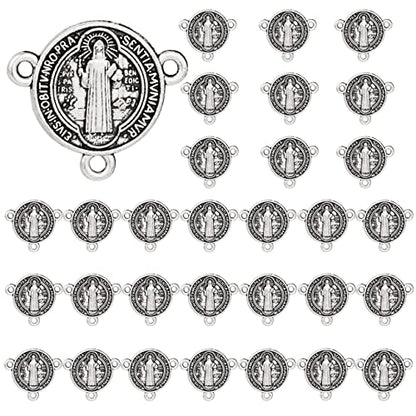 COTTVOTT St Benedict,Our Lady of Guadalupe Medal for DIY Jewelry Making,Virgin Mary Christ Jesus Rosary Center Connection Part - color: 30pcs-Round St. Benedict Medal