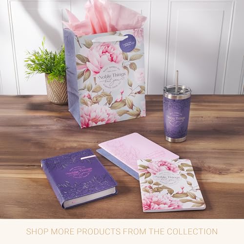 Christian Art Gifts Large Stainless Steel Insulated Travel Mug Tumbler & Reusable Straw: Women Do Noble Things Inspirational Scripture, Sturdy Flip Lid, Double Wall Vacuum, Cute Purple Floral, 18 oz. - color: Purple Floral/Noble Things