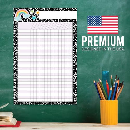 Attendance Chart for Classroom -8pc Laminated Chore & Reward Chart for Kids - color: Composition Notebook