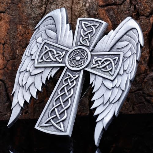 Guardian Angel Visor Clip - Guardian Angel Visor Clips for Cars,Stainless Steel Wings Cross Sunshade Clip Driver Gift - style: Celtic Wings - Silver