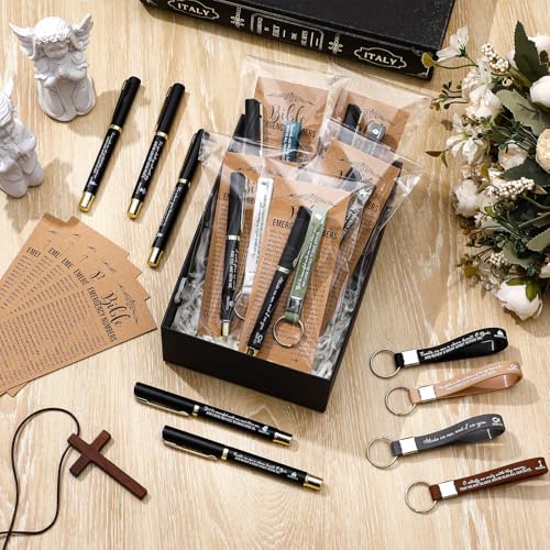 Feifeiya 25 Sets VBS Christian Church Gifts Bulk Bible Verse Plastic Gel Pen Religious Silicone Keychains Scripture Bookmarks for Men Women Empowerment Sunday Study Group Gifts(Black) - color: Black