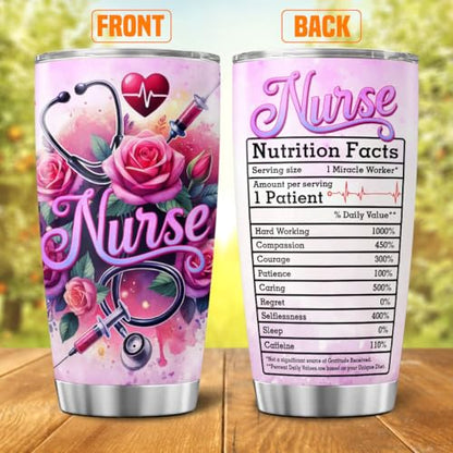Nurse Appreciation Gift 20oz Tumbler, Floral Medical Design, Stainless Steel Insulated Cup with Nutrition Facts Graphic, Ideal for RN LPN CNA Graduation Week or Thank You Present - color: Nurse Life M8