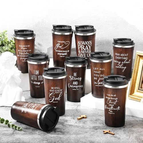 Meanplan 10 10 Set Christian Bible Verse Cup, Bible Theme, Wood Grain - color: Wood Grain, size: Bible Theme