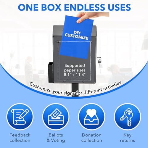 Floor Standing Offering Box, Suggestion Box with Stand, Heavy Duty Metal Locking Ballot Box Collection for Voting Contest Charity Donation Church Election