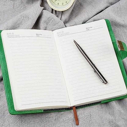 WEMATE Diary with Lock, A5 PU Leather Journal with Lock 240 Pages Green - color: Grass Green