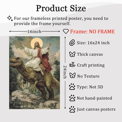 Oiyehokeul Jesus Canvas Wall Art Funny Dinosaur Pictures 16x24in No Frame - color: A1Unframed