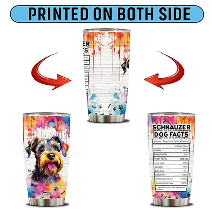 Gifts for Schnauzer Lovers 20 Oz Stainless Steel Tumbler Travel Coffee Mug Gift Ideas for Dog Lovers Owners Funny Facts Water Bottle - color: Schnauzer