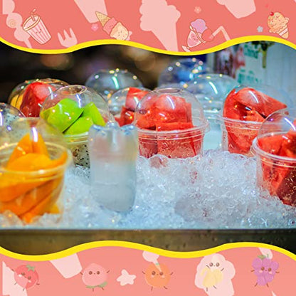 Cunhill 50 Pack Dessert Cups with Dome Lids Disposable Plastic Cups with Lids Clear Pet (No Hole), Sporks and Stickers for Plastic Fruit, Cake and Mini Snack Bowls(12 oz,Simple Cup) - size: 12 oz