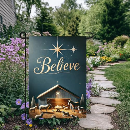 BlissYard Christmas Nativity Scene Garden Flag 12x18 Inch Polyester - color: Starry Night Stable