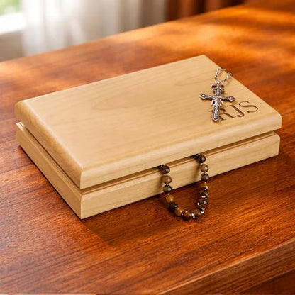GiftsForYouNow Personalized Engraved Initials Wooden Valet Box, Rosary Box, Religious Keepsake - color: Initials