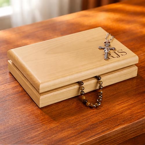 GiftsForYouNow Personalized Engraved Initials Wooden Valet Box, Rosary Box, Religious Keepsake - color: Initials