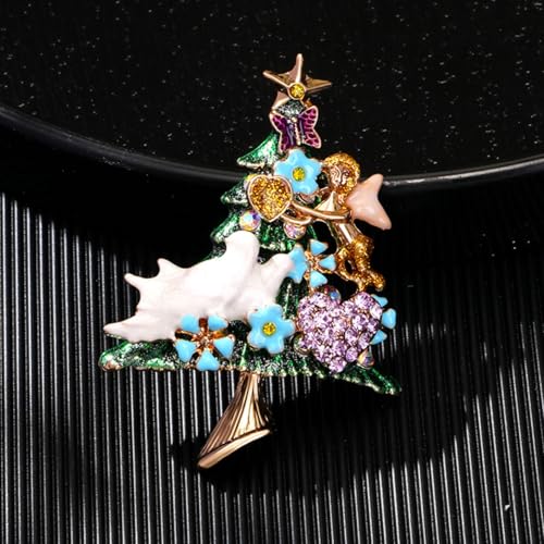 Enamel Brooch Pin For Women Men, Vintage American Flag Crystal Lapel Pin, Christmas Brooch Suit Dress Clips Accessory Gift - style: Christmas Tree
