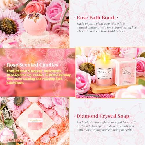 Fortuning's JDS 15PCS Valentine's Day Gift, Birthday Gifts for Women-Pink Self Care Package Get Well Soon Gifts, Relaxing Spa Gift Thinking of You Care Package for Mom Her Wife Girlfriend - color: Pink