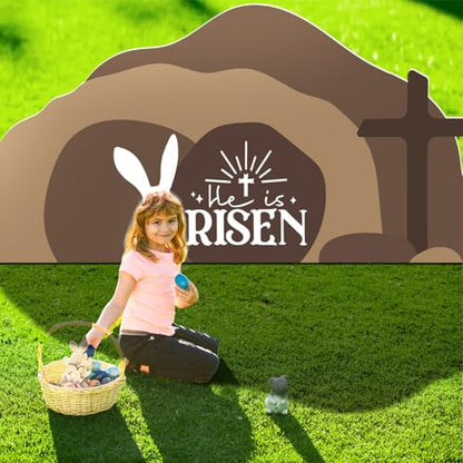 Teling Empty Tomb Easter Scene and Cross Decoration Easter Resurrection Scene Cardboard Stand up Jesus Nativity Cross Decor He Is Risen Cardboard Decor for Religious Home Office Christian Gifts - style: Easter