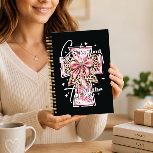 JMICTUB Pink and Leopard Coquette Christian Spiral Notebook 5.5x8.3, God Is Good All the Time Bible Verse Religious Hardcover Lined Journal - color: Spiral notebook-02
