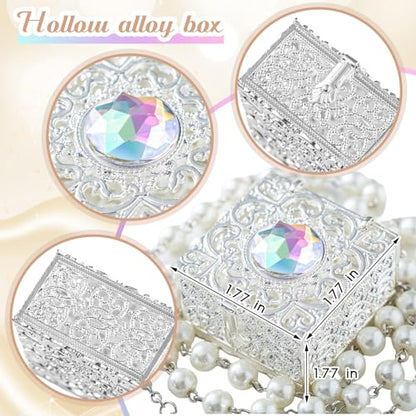 ROCEEI Catholic Rosary Necklace Pearl Rosary Bead with Box - color: White