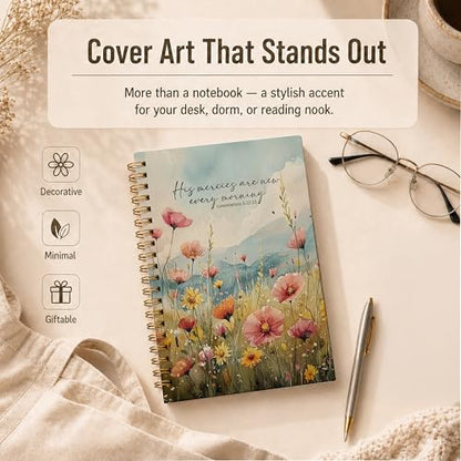 Wildflower Christian Spiral Notebook, His Mercies Are New Every Morning Bible Verse Journal, Rustic Floral Religious Hardcover Lined Notebook Journal, 5.5x8.3 Inch - color: pattern-16