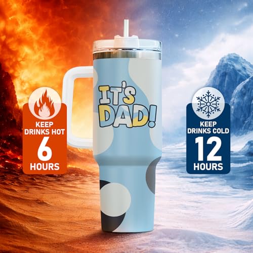 34HD Dad Daddy Cartoon It's 40 oz Tumbler with Handle, Gift for Papa - color: It's Dad