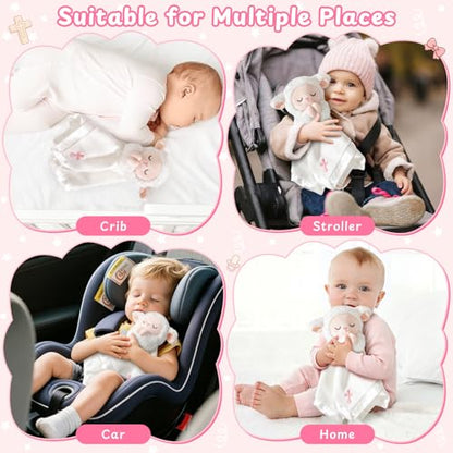 Lamb Baptism Blanket, Lamb Loveys Baptism Gifts for Baby Girls - color: White Lamb Pink Cross