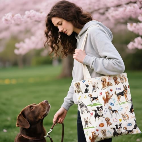 2 Pack Canvas Tote Bag with Makeup Zipper Pouch Colorful Polyester Printed Reusable Shopping Bags for Women - style: Dog