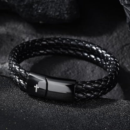 Christian Bracelet for Men, Bible Verse Leather Cross Gift for Men - color: C-Cross