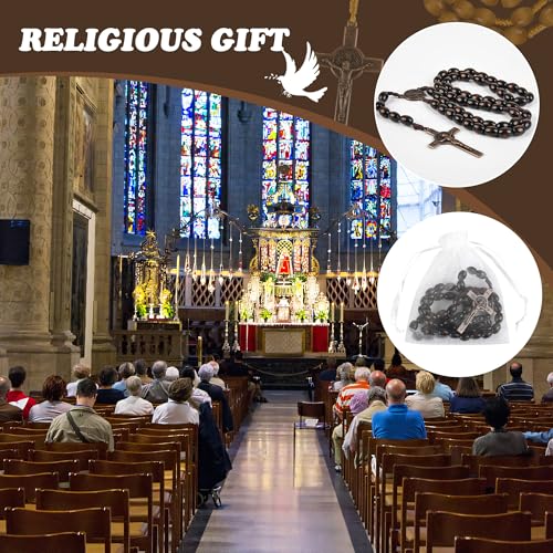 60 Set Wooden Rosary Beads Bulk Wood Rosaries Catholic Beads for Men Women Jesus Holy Crucifix Cross Rosary with Organza First Communion Baptism Favors Religious Christians Church Presen (Dark brown) - color: Dark brown