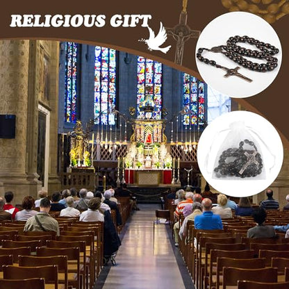 60 Set Wooden Rosary Beads Bulk Wood Rosaries Catholic Beads for Men Women Jesus Holy Crucifix Cross Rosary with Organza First Communion Baptism Favors Religious Christians Church Presen (Dark brown) - color: Dark brown