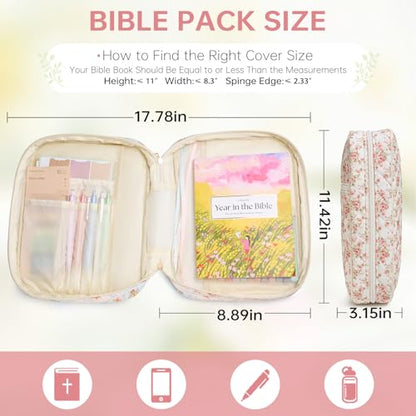 Bible Bag Cover Case for Women Study Supplies Kit Church Book Holder - color: Siamese Rose