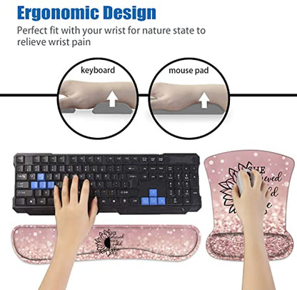 Mouse Pad Wrist Support and Keyboard Wrist Rest Set with Coasters, She Believed She Could So She Did Inspirational Quote Wrist Mouse Pad with Non-Slip PU Base for Home Office Working Studying - color: She Believed She Could So She Did Inspirational Quote
