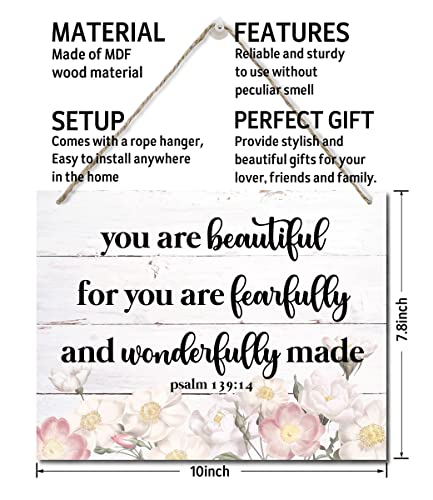 Bible Verse Printed Wood Plaque Sign Wall Hanging, Home Wall Decor You Are Fearfully & Wonderfully Made Scripture Rustic Hanging Wall Plaque Wood Signs, Psalm 139:14 Christian Sign - color: Psalm 139:14
