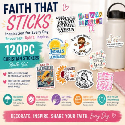 120PC Religious Christian Stickers Bulk Set Bible Verse Faith Jesus Spiritual Waterproof Decorative Sticker Pack for Water Bottle Journaling Scrapbook Laptop Notebook Planner Gifts for Men Women Adult - style: Christian