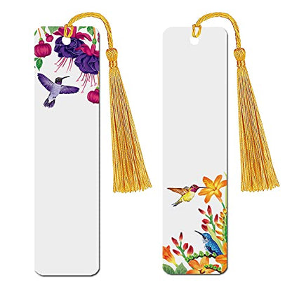 WIRESTER Set of 2 Metal Bookmarks with Light Gold Tassel for Students, Reader, Teachers, Book Lovers - Hummingbird Fuchsias, Hummingbirds Crocosmia - color: Hummingbird Fuchsias, Hummingbirds Crocosmia