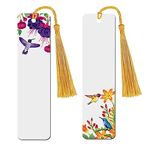 WIRESTER Set of 2 Metal Bookmarks with Light Gold Tassel for Students, Reader, Teachers, Book Lovers - Hummingbird Fuchsias, Hummingbirds Crocosmia - color: Hummingbird Fuchsias, Hummingbirds Crocosmia